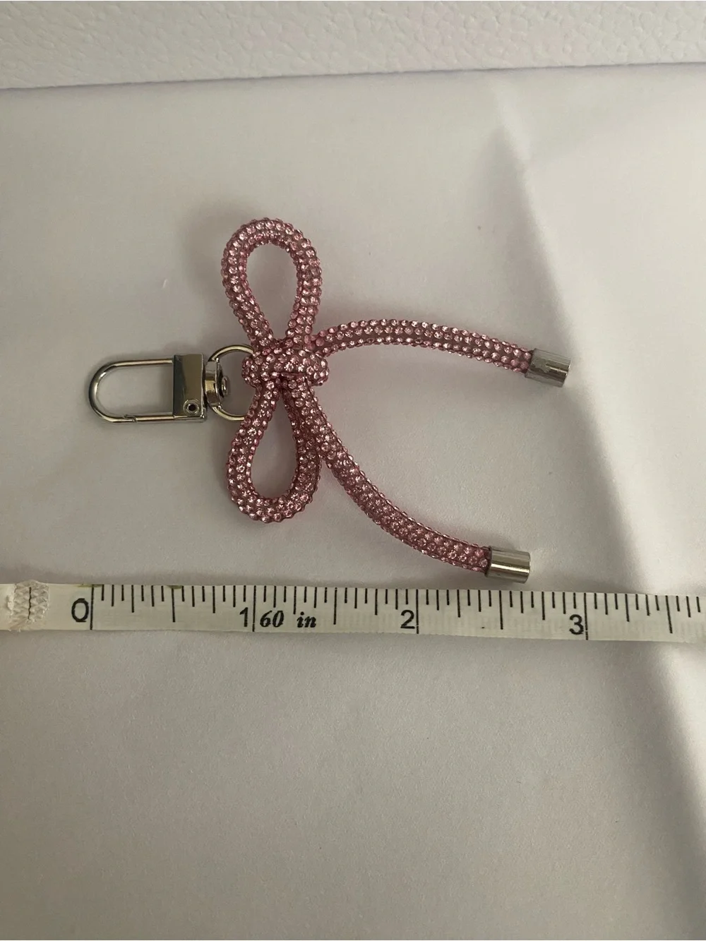 Crystal Bow Keychain Charm Clips - Pink and Silver